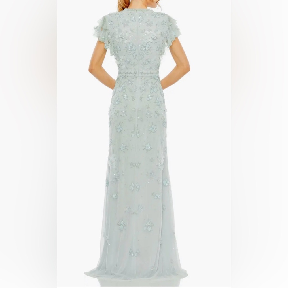 Mac Duggal Women’s Floral Embellished Flutter Sleeve Gown Size 2 Light Mint - Picture 3 of 9